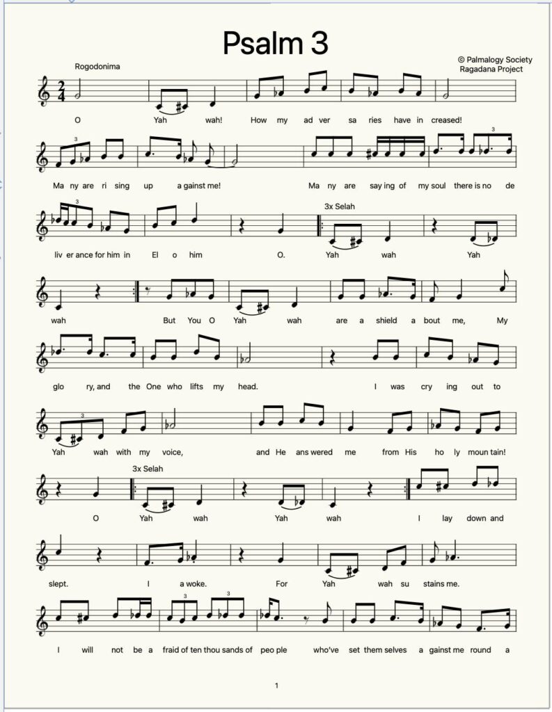 Psalm 3 in song on music manuscript, page 1 of 3